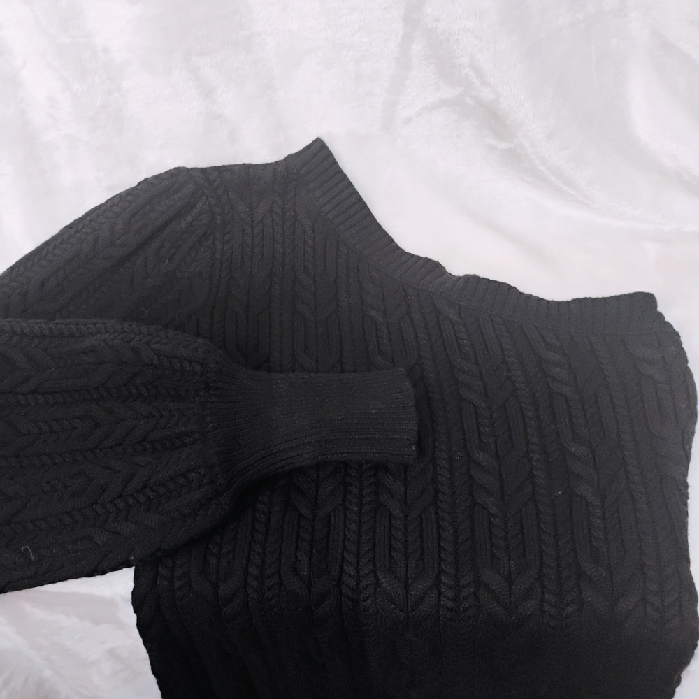 Fate One Shoulder Black Cable Knit Sweater Dress Size Medium Stretch Curvy NWT M